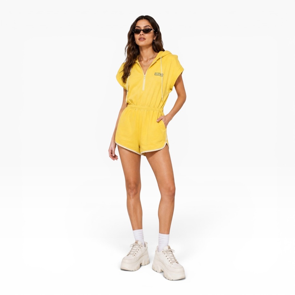 Hunter for Target Yellow Hooded Zip Romper M Sporty Casual Elastic Waist Pockets
